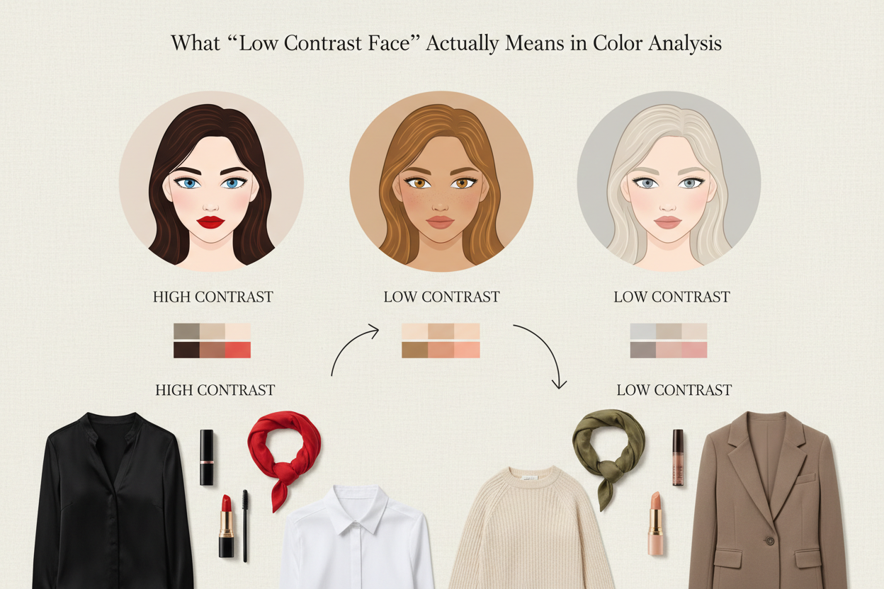 Low Contrast Face Colors section visual for What 'Low Contrast Face' Actually Means in Color Analysis