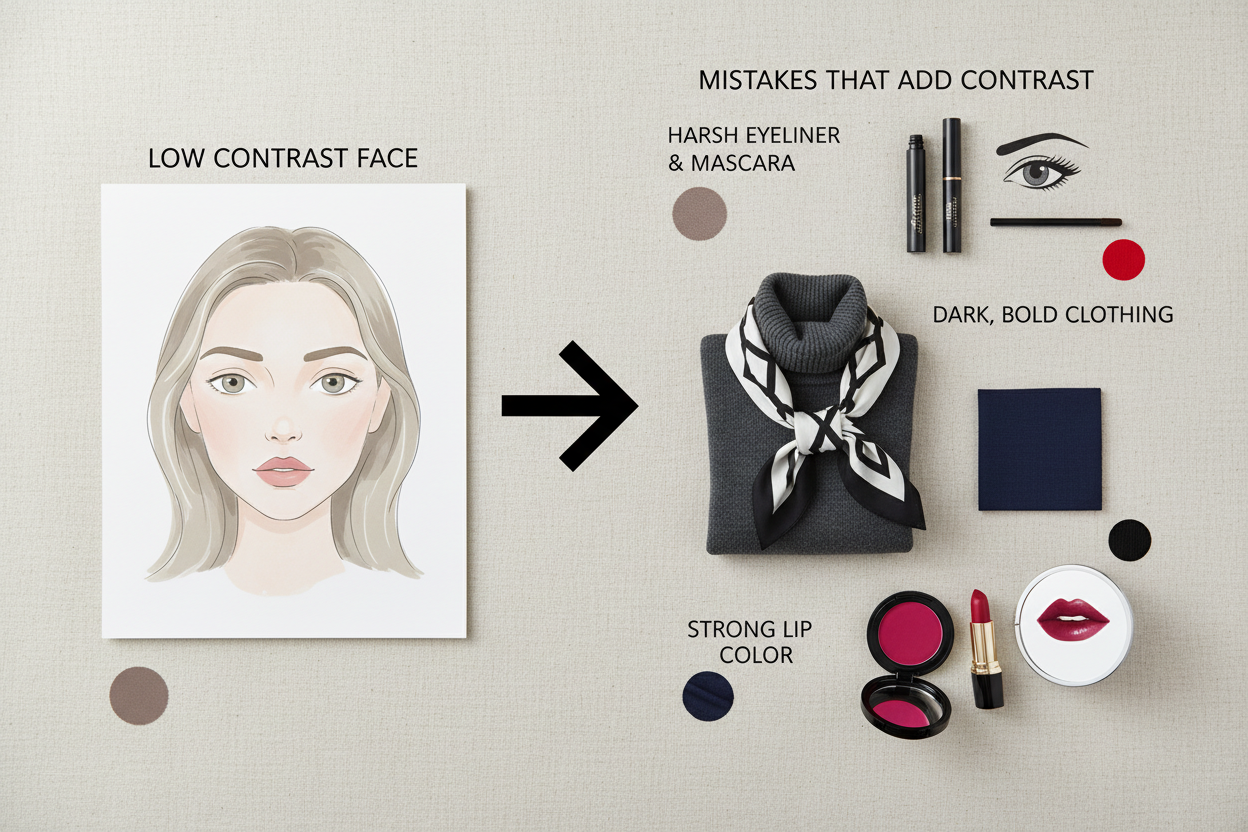 Low Contrast Face Colors section visual for Mistakes That Accidentally Add Unwanted Contrast