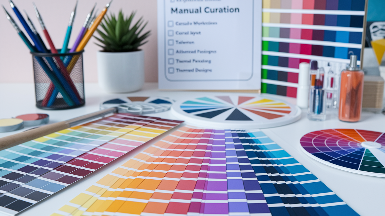Manual color palette curation process with various editing techniques