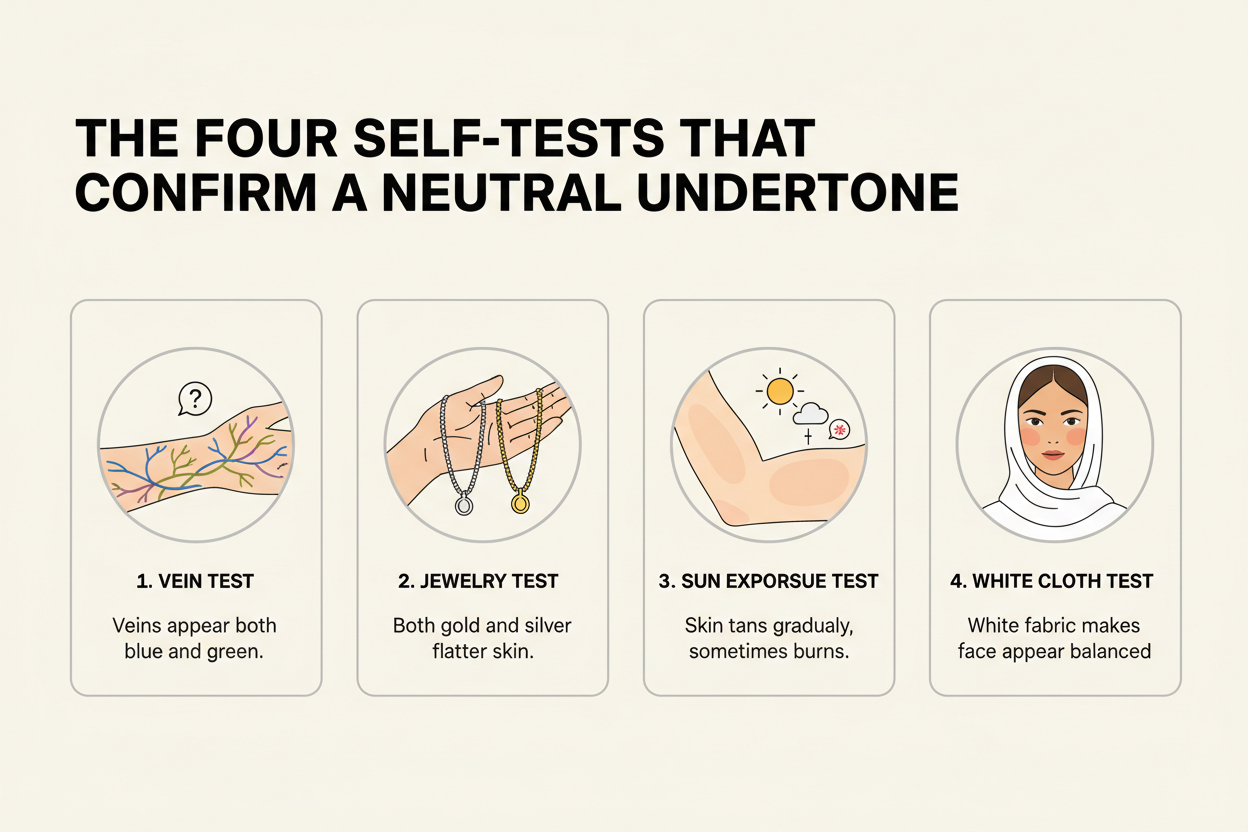 Neutral Skin Tone Complete Guide section visual for The Four Self-Tests That Confirm a Neutral Undertone