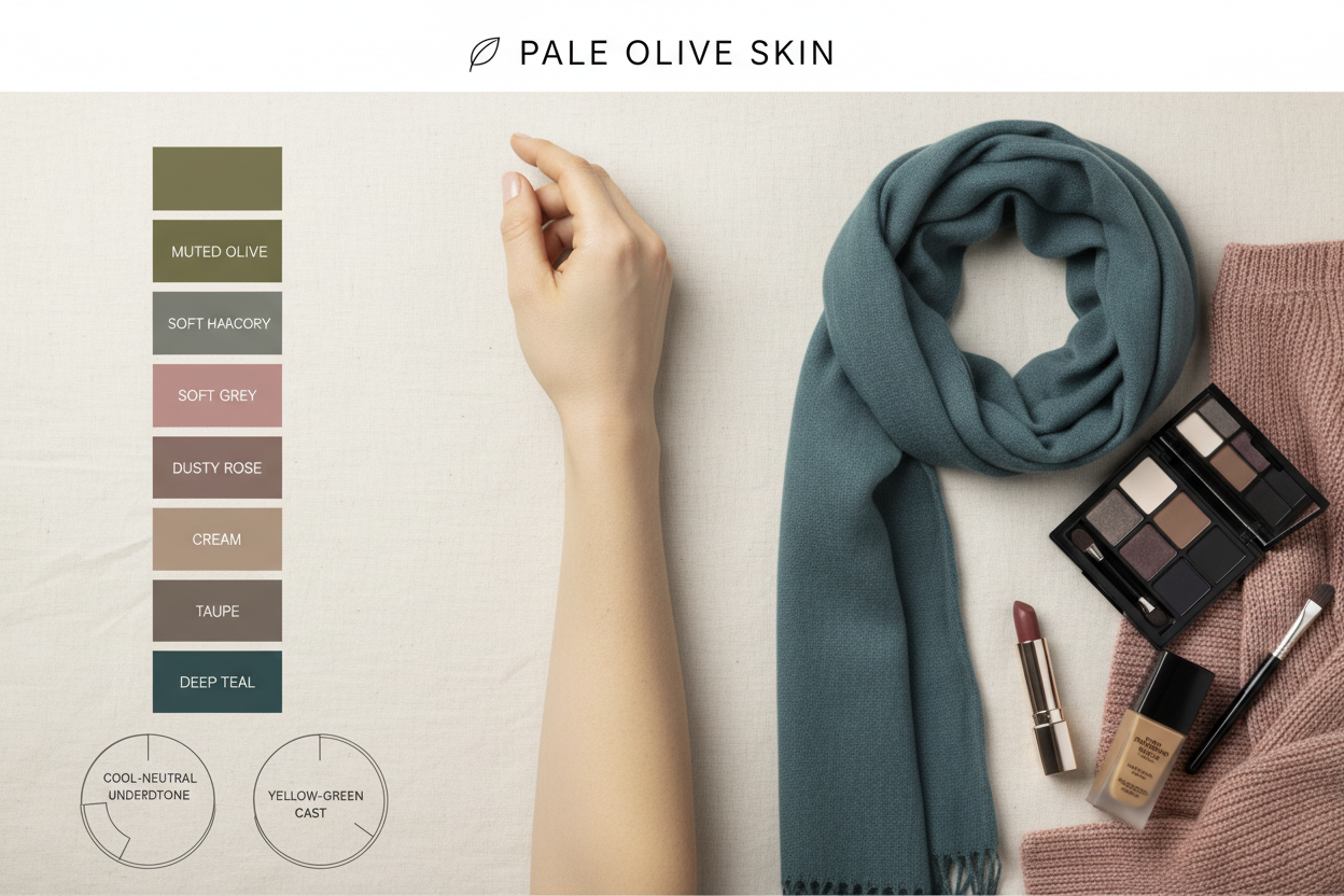 Pale Olive Skin Tone Description section visual for Key Visual Characteristics of Pale Olive Skin