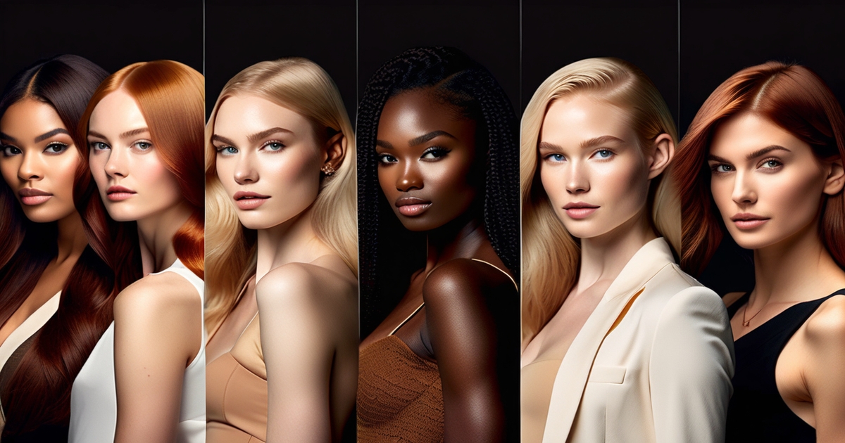 Realistic chart showing diverse pale skin tones with various hair color options