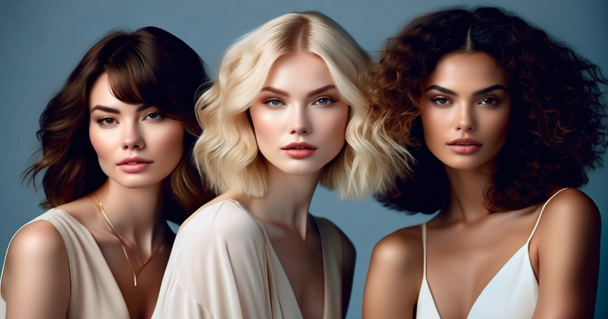 Realistic style showing three women with pale skin demonstrating natural hair color influence