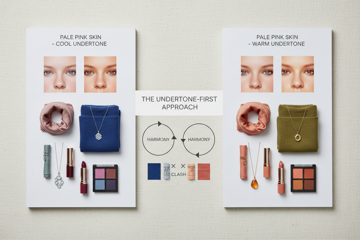 Pale Skin Warm vs Cool Undertone section visual for Why Pale Pink Skin Needs an Undertone-First Approach