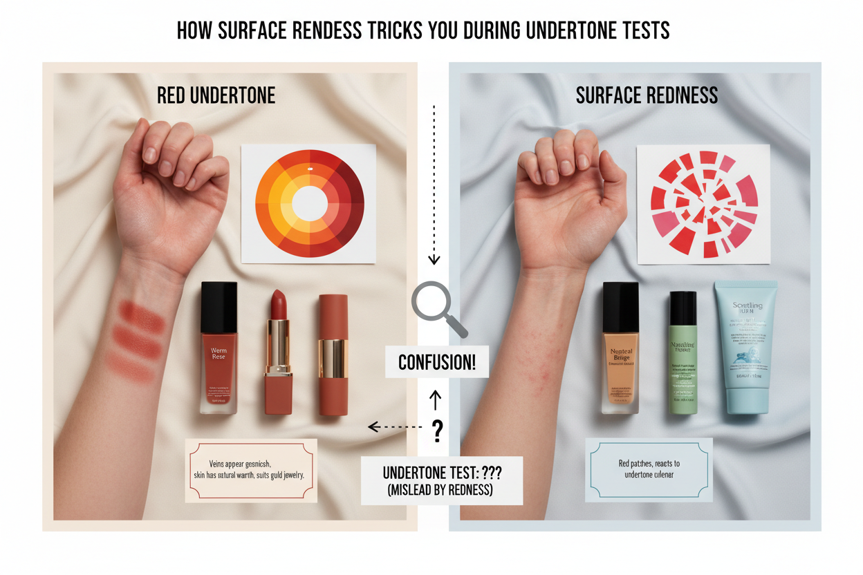 Red Undertone vs Surface Redness section visual for How Surface Redness Tricks You During Undertone Tests