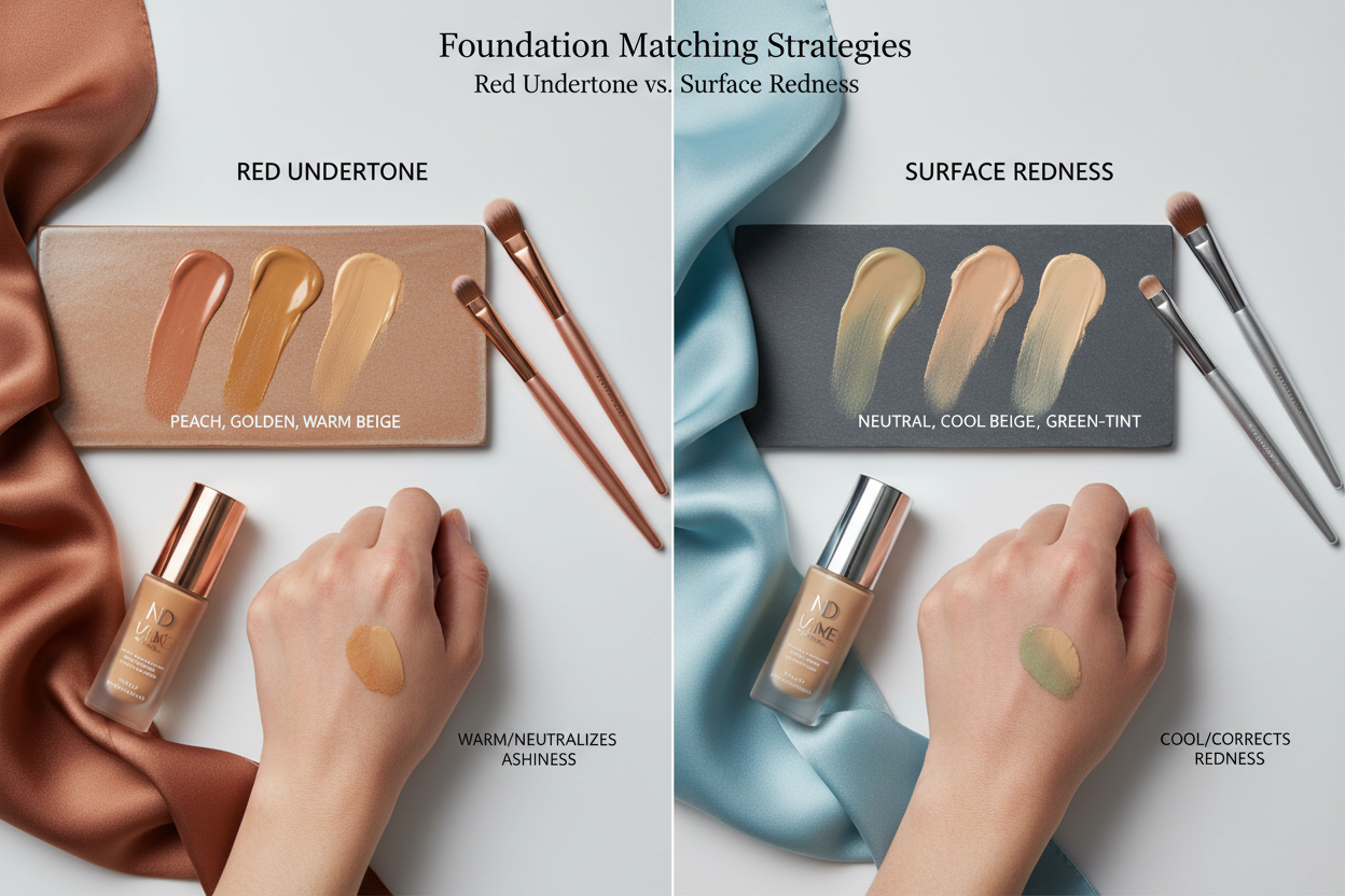 Red Undertone vs Surface Redness section visual for Foundation Matching Strategies for Each Scenario