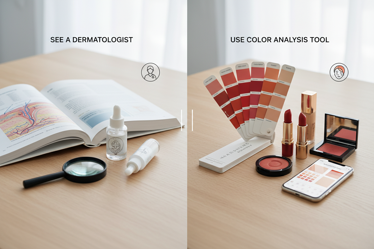Red Undertone vs Surface Redness section visual for When to See a Dermatologist vs. Use a Color-Analysis Tool