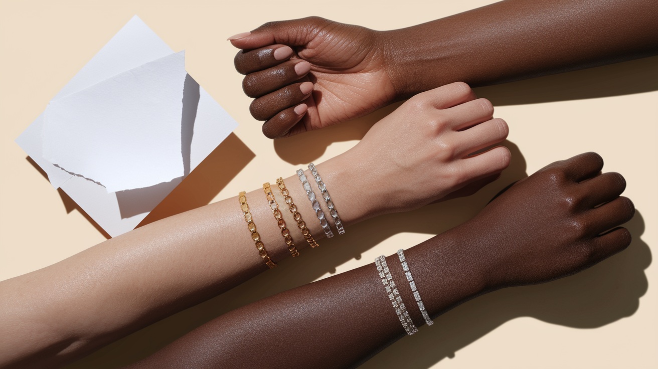 Step-by-step guide showing how to perform the vein test, jewelry test, and white test to identify red undertones