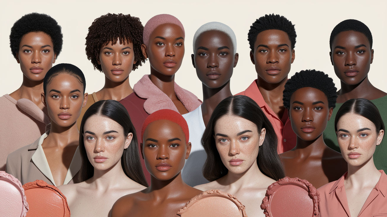 Visual representation showing red undertones in different skin types and how they appear in natural light