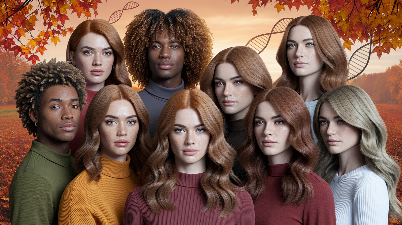 Scientific illustration showing the genetics and melanin factors that create true autumn hair colors