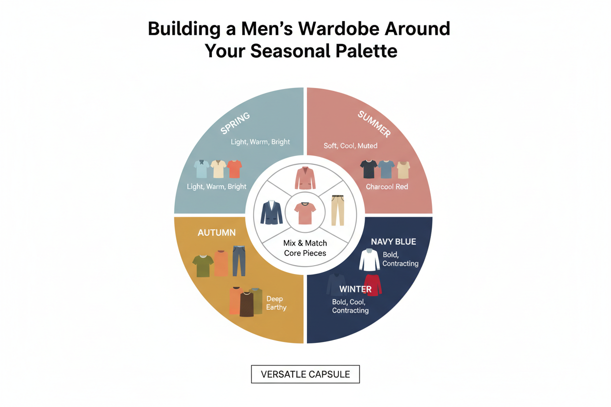 Seasonal Color Analysis for Men: Full Guide section visual for Building a Men's Wardrobe Around Your Seasonal Palette