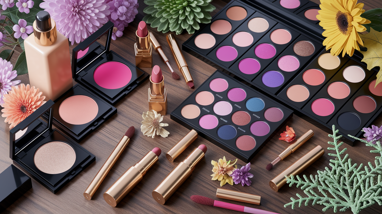 Seasonal makeup palettes showing different color schemes for Spring, Summer, Autumn, and Winter