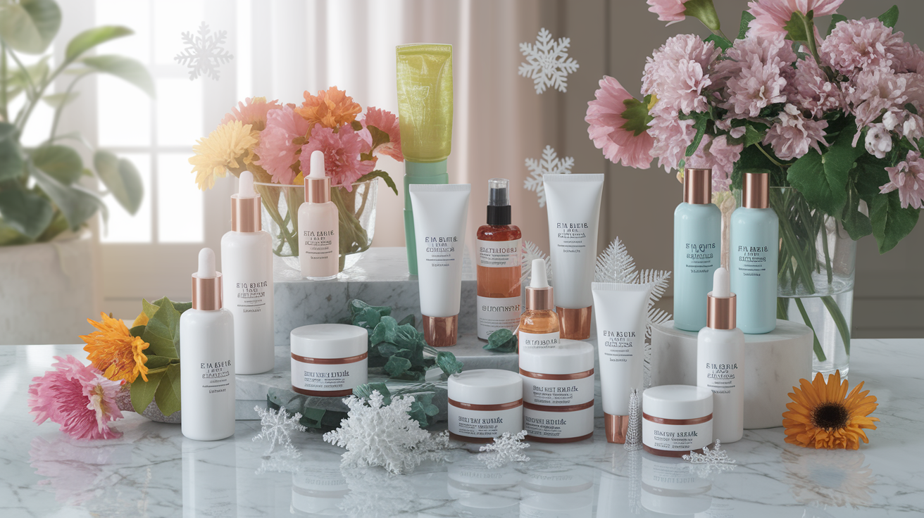 Skincare routine showing seasonal skincare products for different seasons