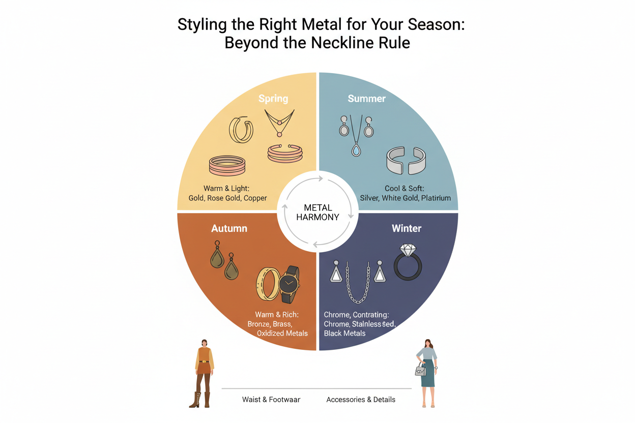 Silver vs Gold Jewelry by Color Season section visual for Styling the Right Metal for Your Season: Beyond the Neckline Rule