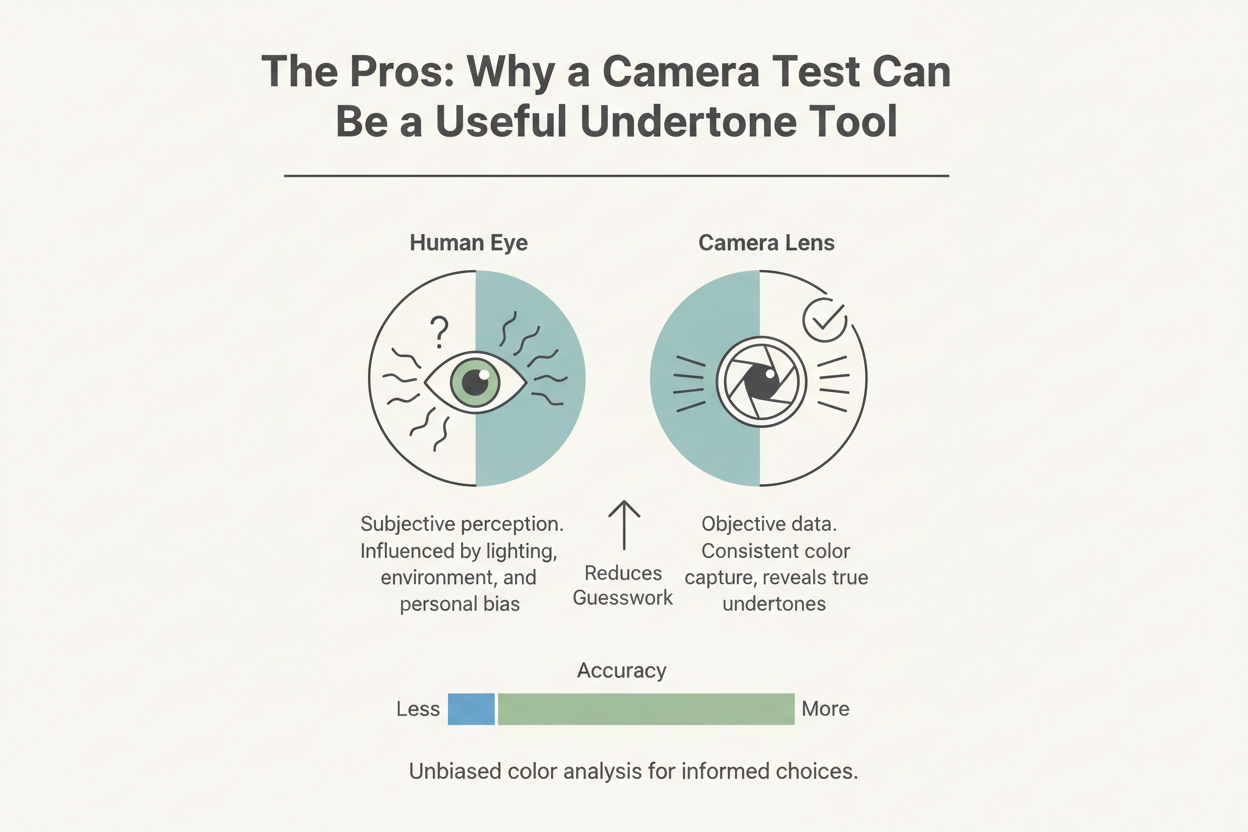 Skin Undertone Test With Camera: Pros and Cons section visual for The Pros: Why a Camera Test Can Be a Useful Undertone Tool