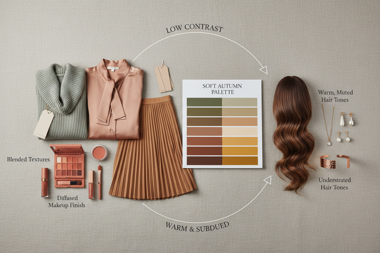 Soft Autumn Clothing, Makeup, Jewelry, and Hair section visual for What Makes the Soft Autumn Palette Unique