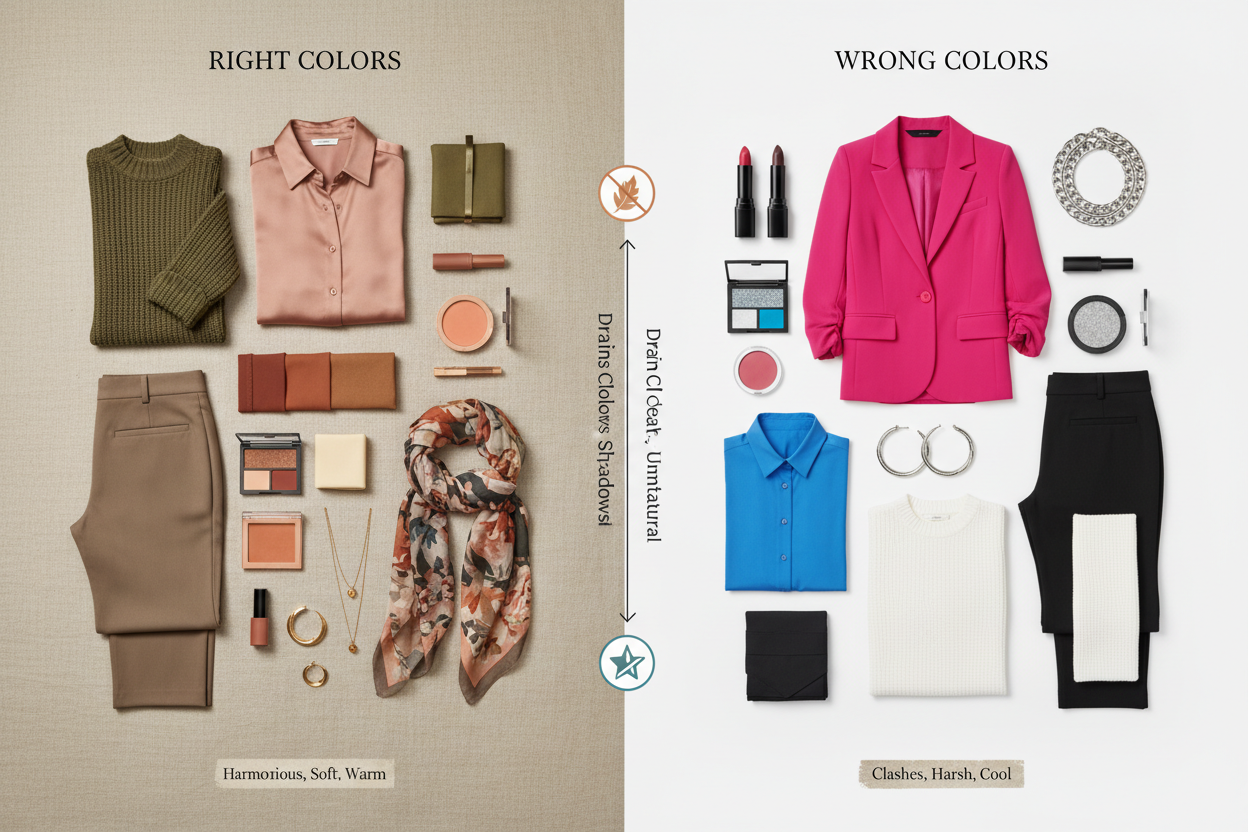 Soft Autumn Clothing, Makeup, Jewelry, and Hair section visual for How to Spot When a Colour Is Wrong for Soft Autumn