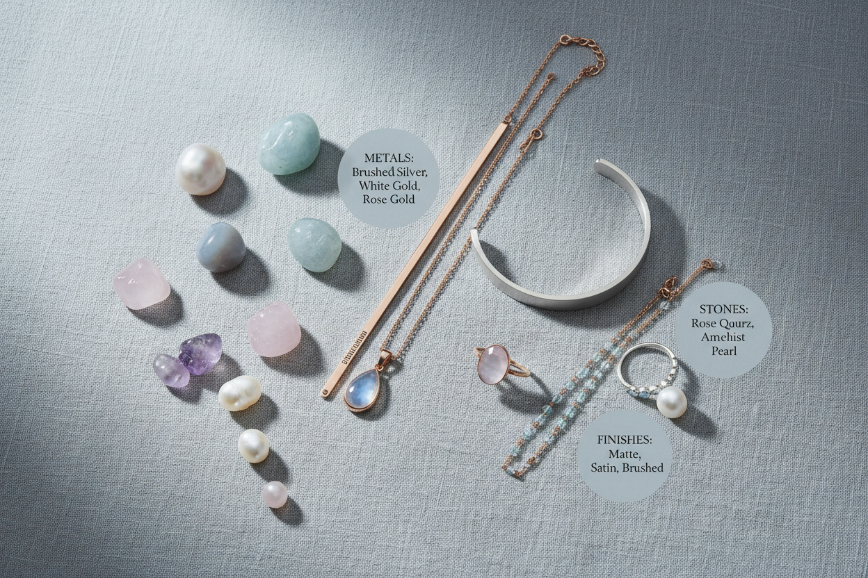 Soft Summer Clothing, Makeup, Jewelry, and Hair section visual for Soft Summer Jewelry: Metals, Stones, and Finishes