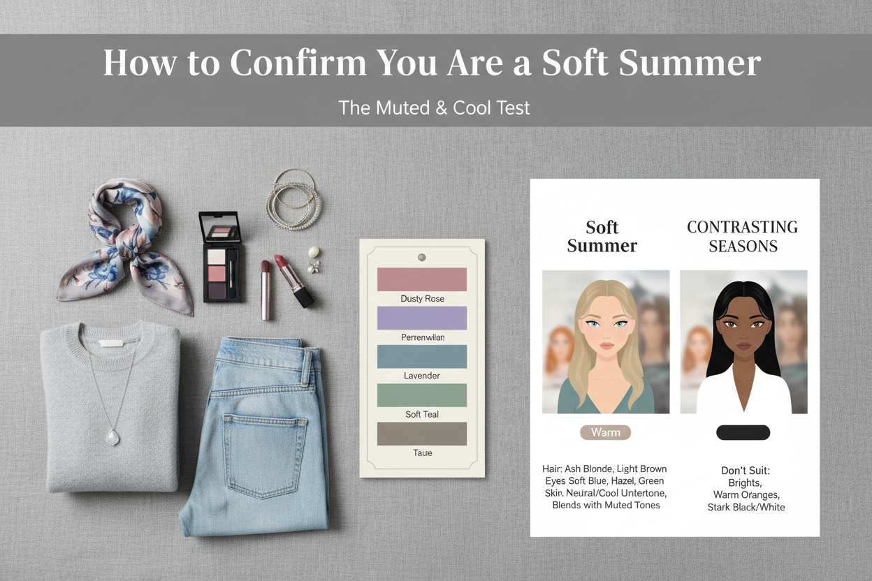 Soft Summer Clothing, Makeup, Jewelry, and Hair section visual for How to Confirm You Are a Soft Summer