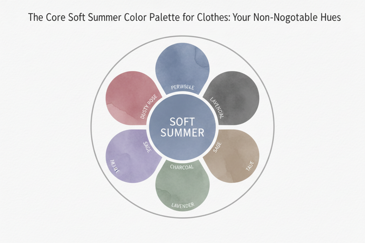 Soft Summer Palette Clothes: Capsule Wardrobe section visual for The Core Soft Summer Color Palette for Clothes: Your Non-Negotiable Hues