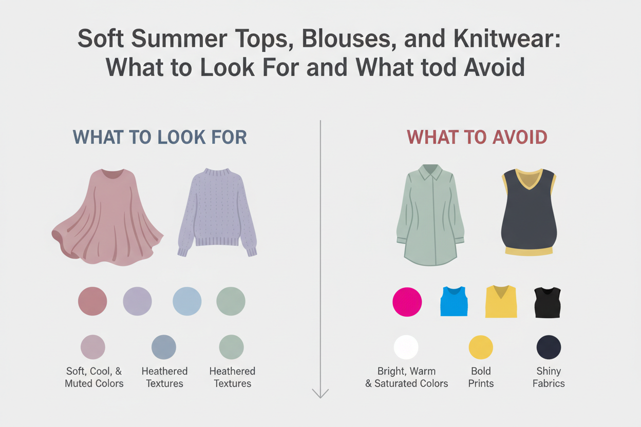 Soft Summer Palette Clothes: Capsule Wardrobe section visual for Soft Summer Tops, Blouses, and Knitwear: What to Look For and What to Avoid