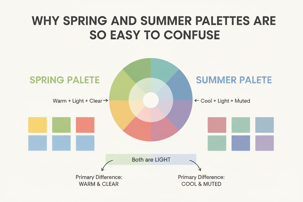 Spring vs Summer Palette Differences section visual for Why Spring and Summer Palettes Are So Easy to Confuse