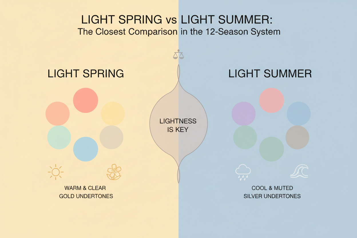 Spring vs Summer Palette Differences section visual for Light Spring vs Light Summer: The Closest Comparison in the 12-Season System