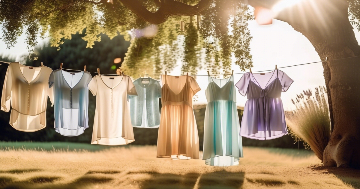 Collection of summer clothing pieces in light, breathable colors including whites, pastels, and cool tones perfect for hot weather