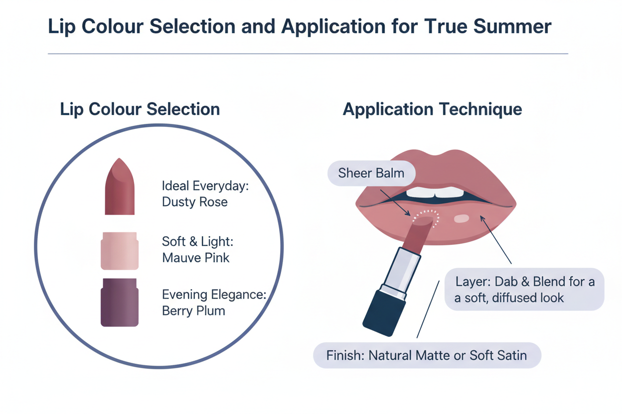 Summer Palette Makeup Guide section visual for Lip Colour Selection and Application for True Summer