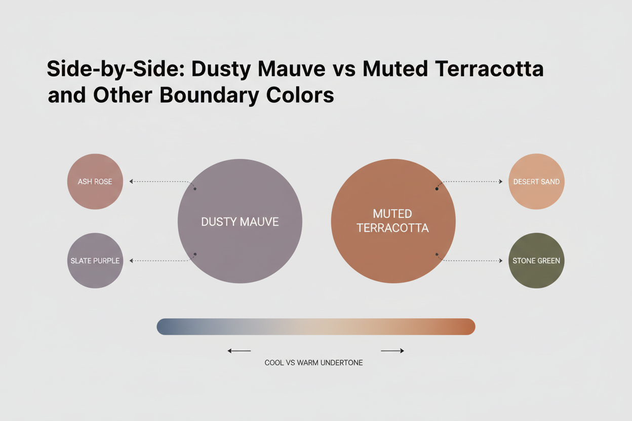 Summer vs Autumn Palette Differences section visual for Side-by-Side: Dusty Mauve vs Muted Terracotta and Other Boundary Colors