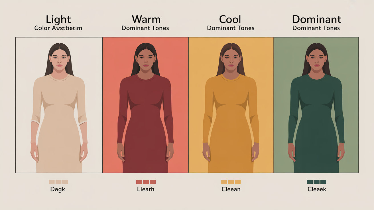 Tonal color analysis system showing light, dark, warm, and cool tones being demonstrated on different individuals