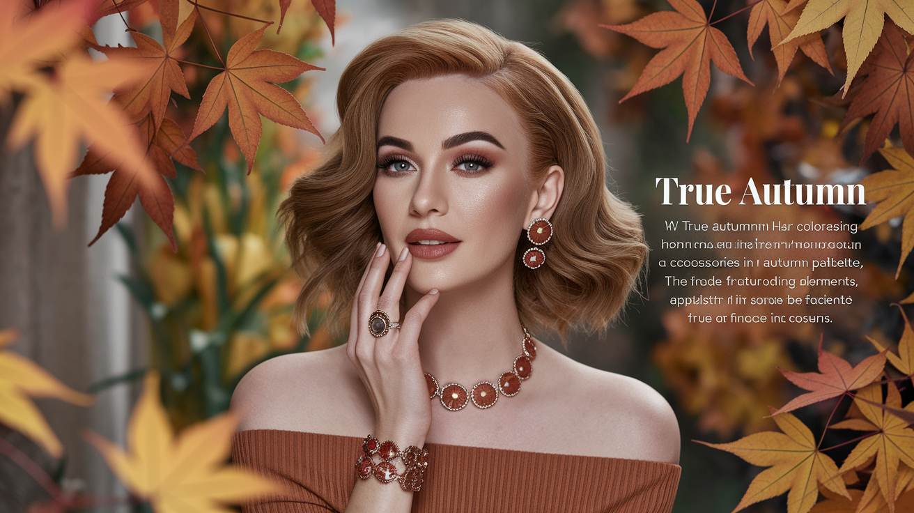 Complete autumn styling look with hair, makeup, jewelry, and wardrobe coordination