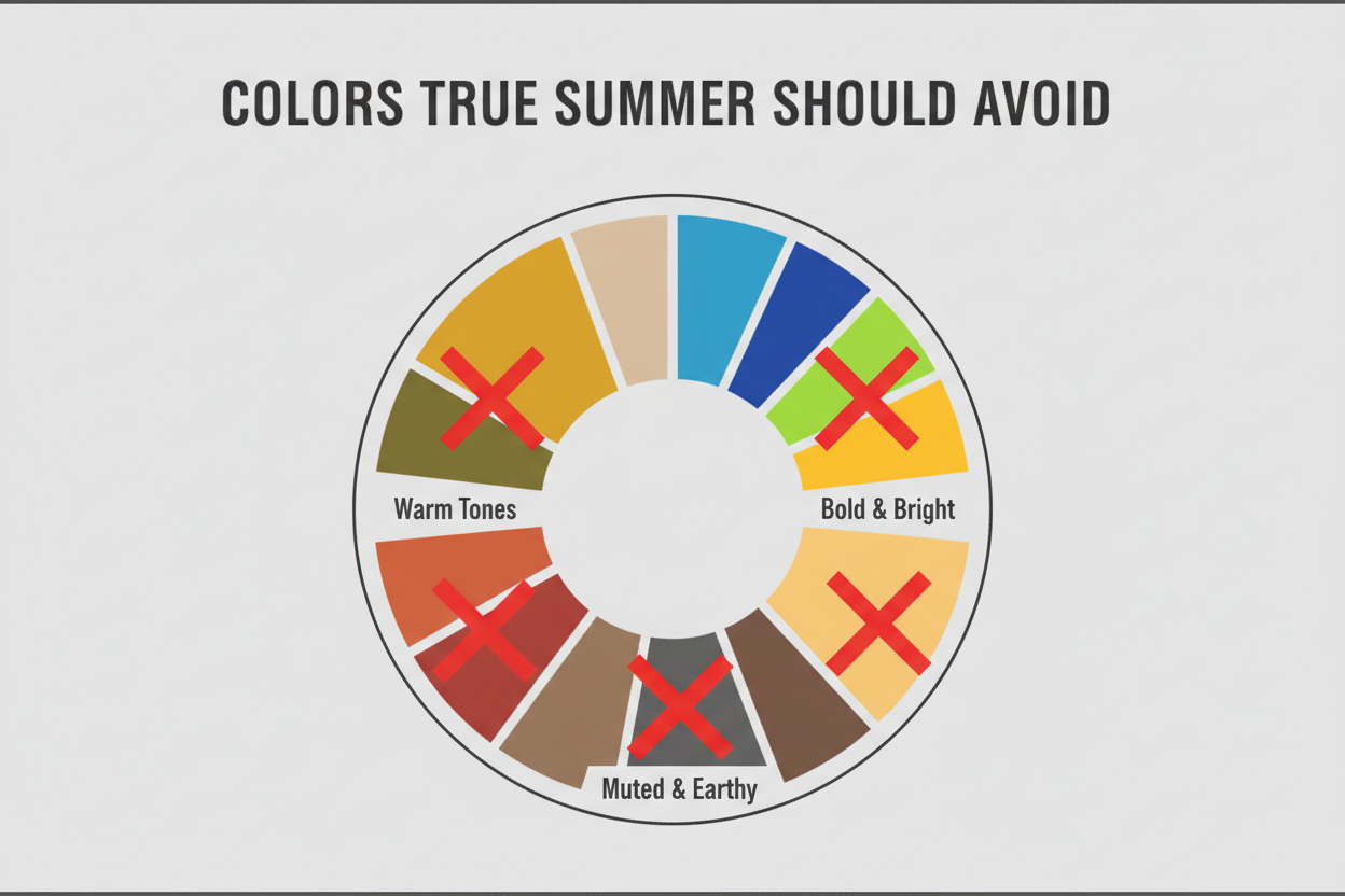 True Summer Color Palette Guide section visual for Colors True Summer Should Avoid
