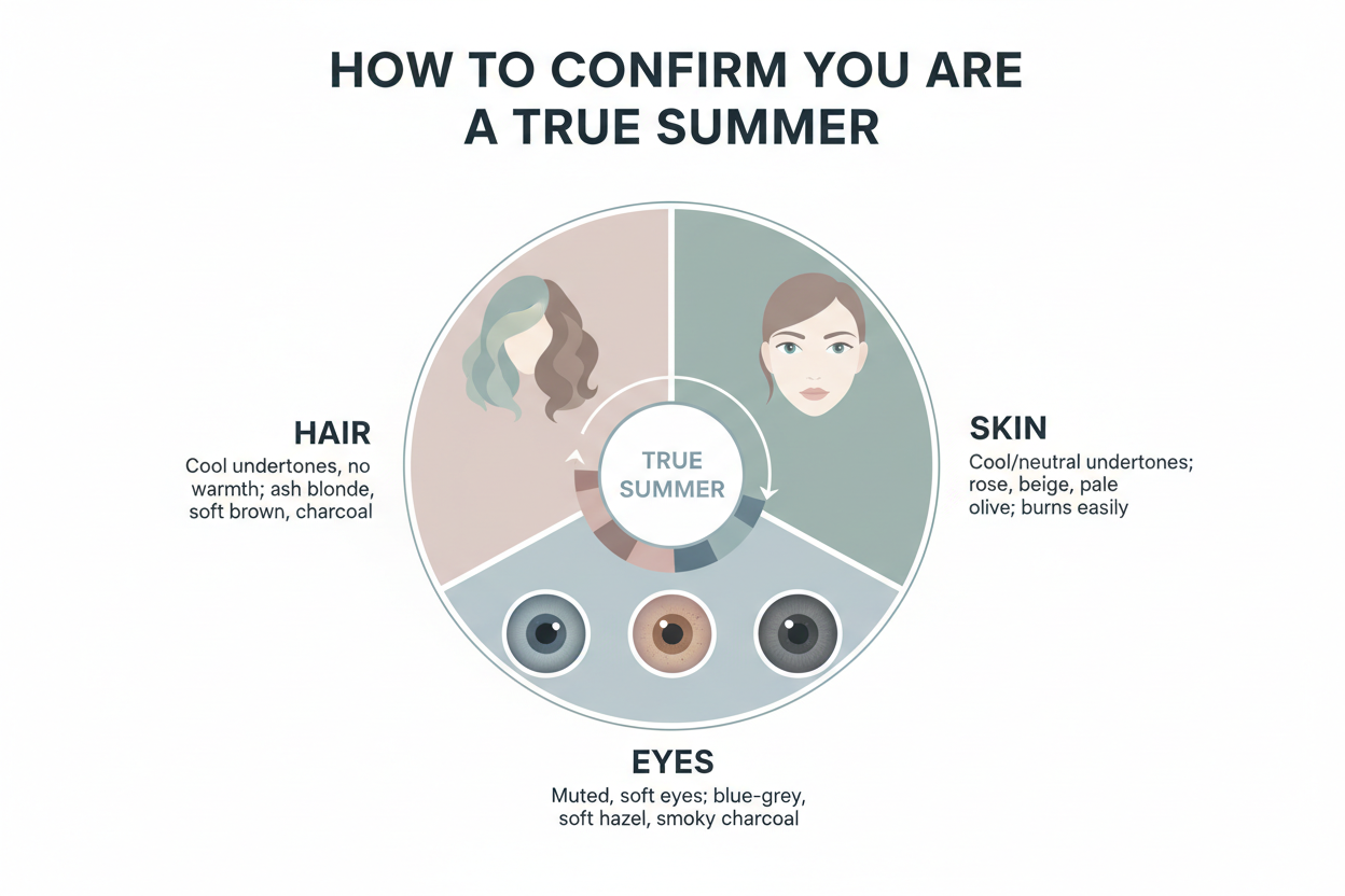 True Summer Color Palette Guide section visual for How to Confirm You Are a True Summer