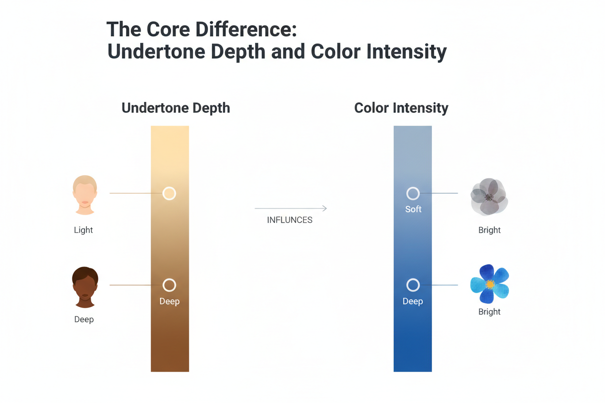 True Summer vs Light Summer section visual for The Core Difference: Undertone Depth and Color Intensity