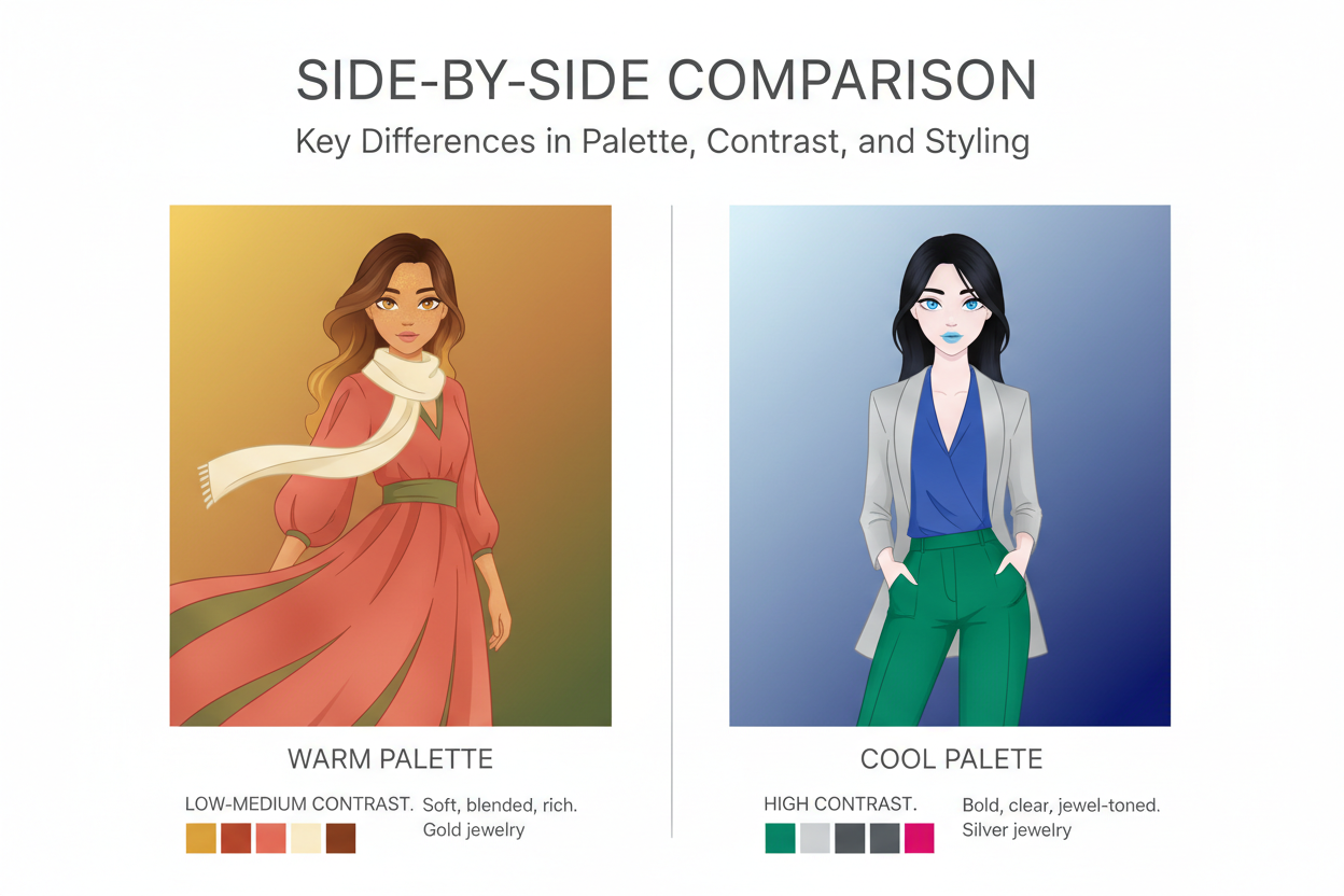True Summer vs Light Summer section visual for Side-by-Side Comparison: Key Differences in Palette, Contrast, and Styling