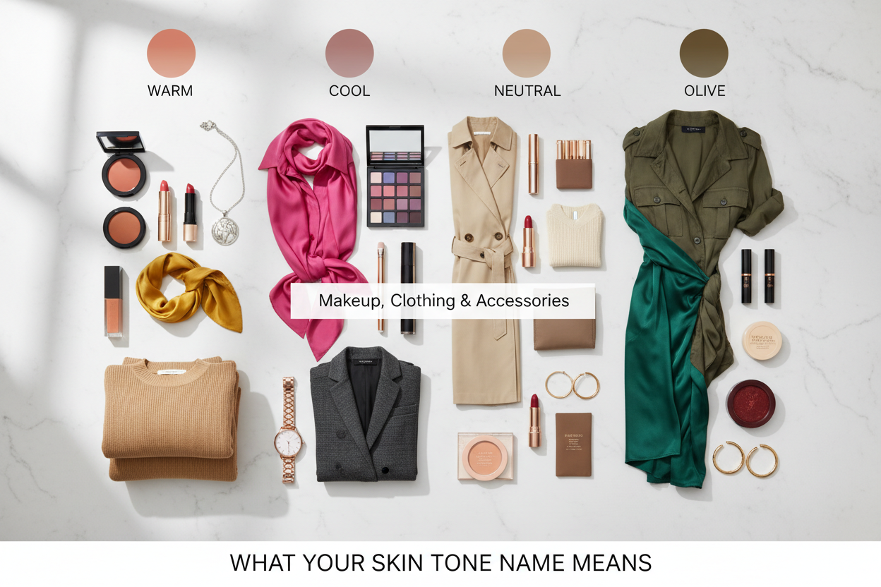 Types of Skin Tones and Names section visual for What Your Skin Tone Name Means for Makeup, Clothing, and Accessories