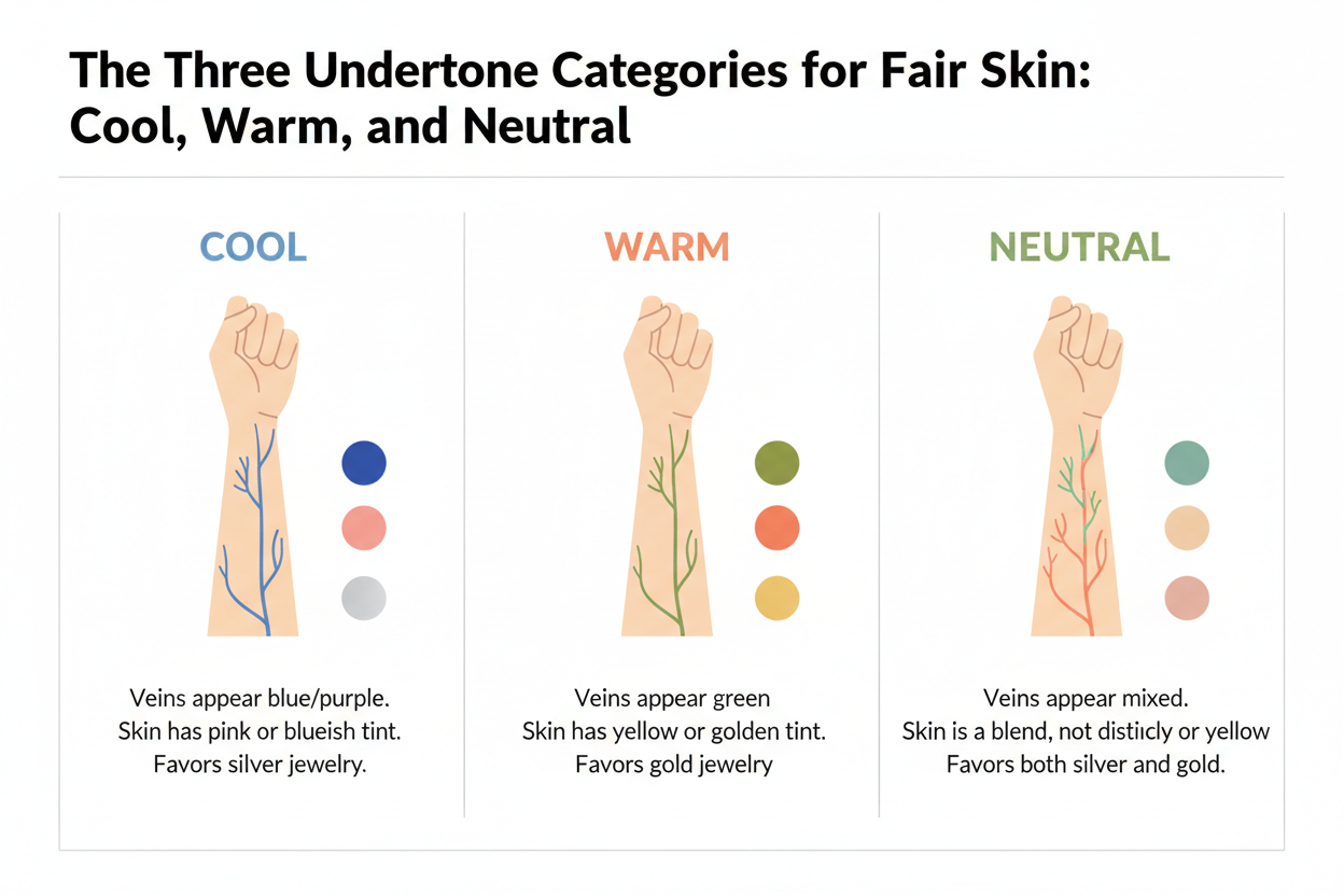 Undertone Test for Fair Skin section visual for The Three Undertone Categories for Fair Skin: Cool, Warm, and Neutral