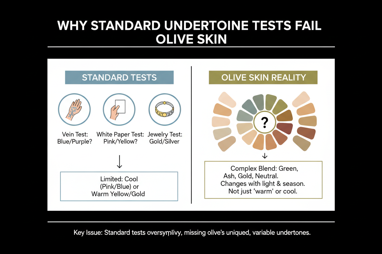 Undertone Test for Olive Skin section visual for Why Standard Undertone Tests Fail Olive Skin