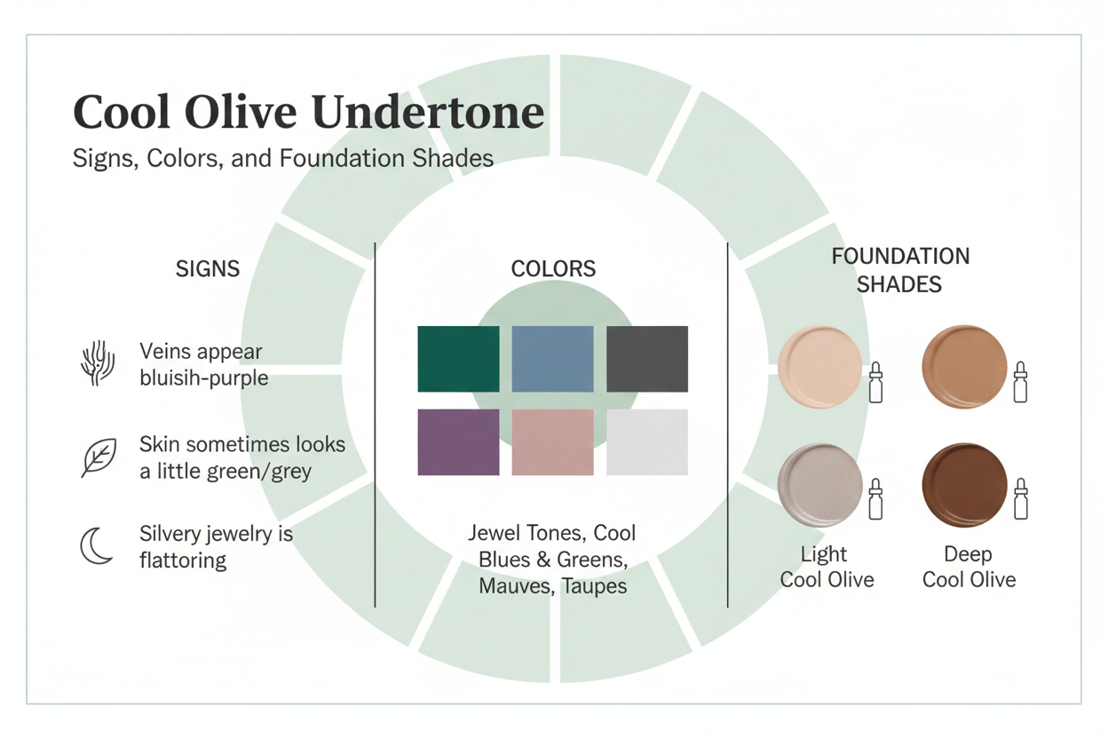 Undertone Test for Olive Skin section visual for Cool Olive Undertone: Signs, Colors, and Foundation Shades