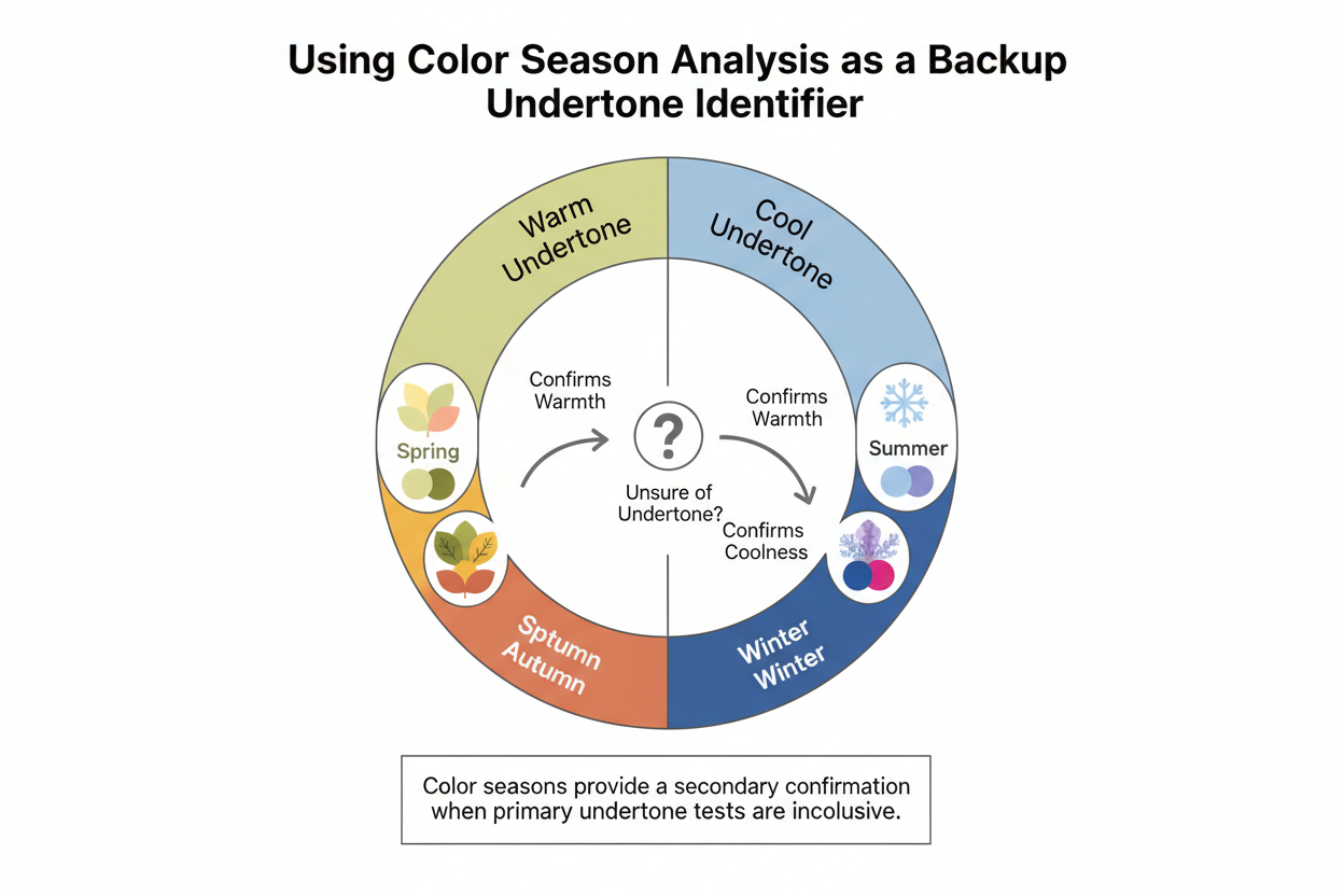 Undertone Test for Olive Skin section visual for Using Color Season Analysis as a Backup Undertone Identifier