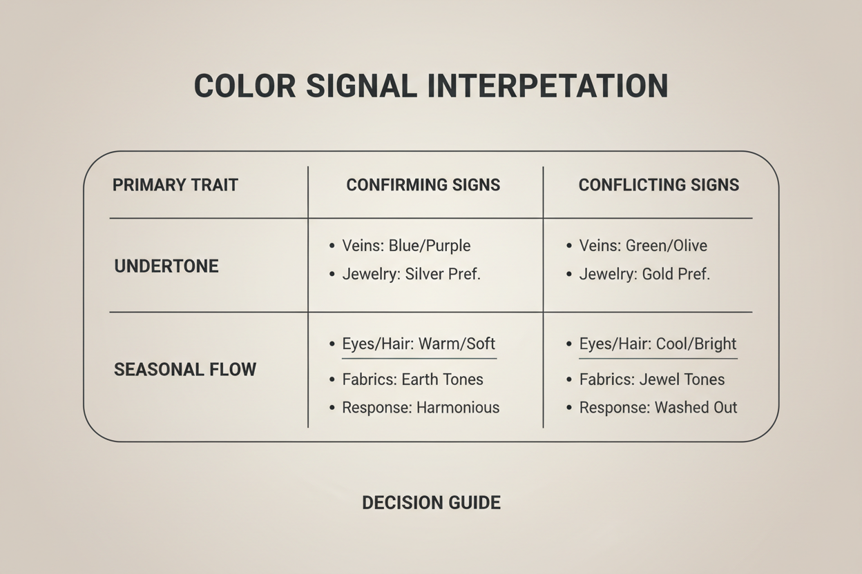 Undertone Test: Vein Test vs Jewelry Test decision matrix