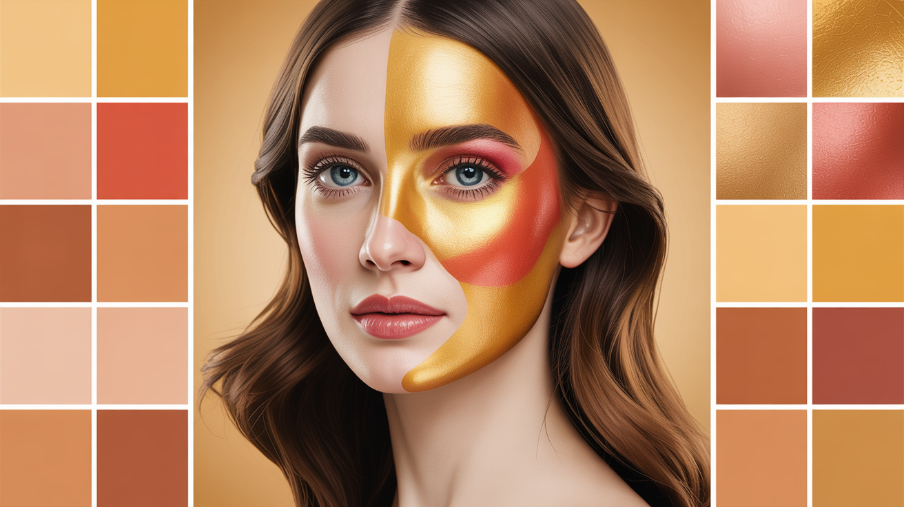 Golden undertones visualization showing warm skin tones with golden and peachy undertones in professional color analysis style