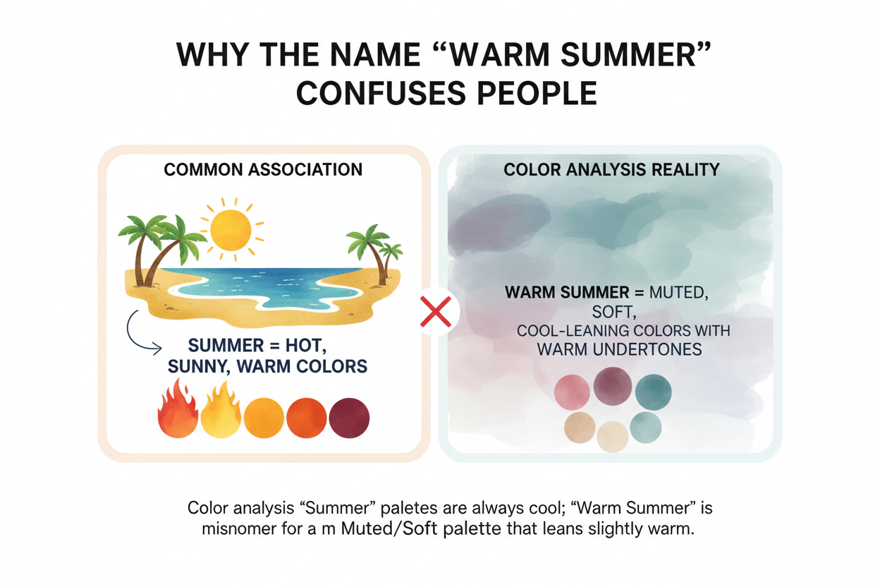 Warm Summer Color Palette: Common Confusion section visual for Why the Name 'Warm Summer' Confuses People