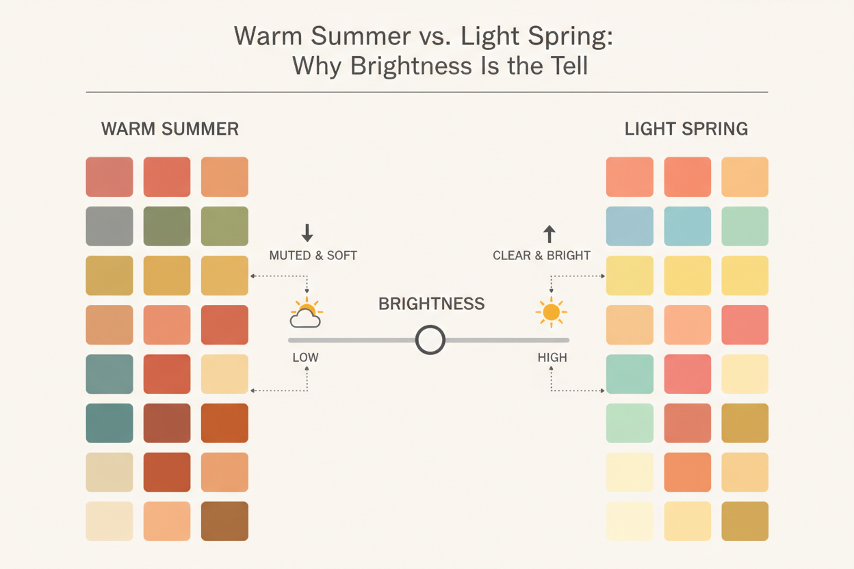 Warm Summer Color Palette: Common Confusion section visual for Warm Summer vs. Light Spring: Why Brightness Is the Tell