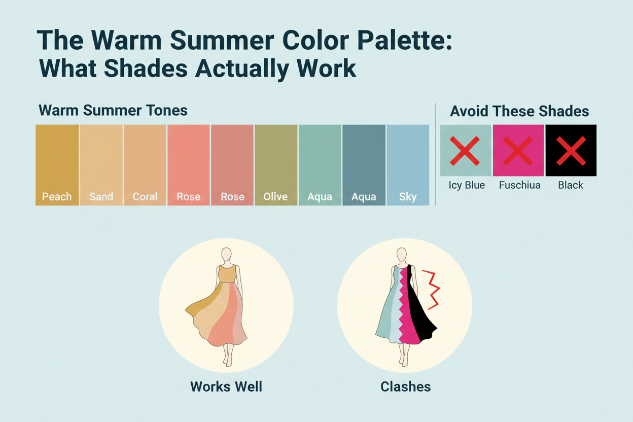 Warm Summer Color Palette: Common Confusion section visual for The Warm Summer Color Palette: What Shades Actually Work