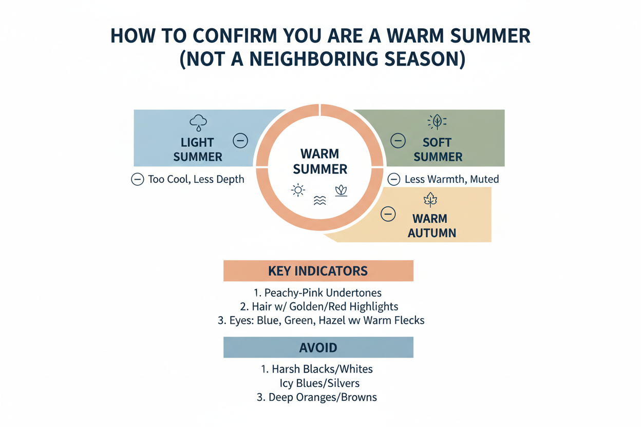 Warm Summer Color Palette: Common Confusion section visual for How to Confirm You Are a Warm Summer (Not a Neighboring Season)