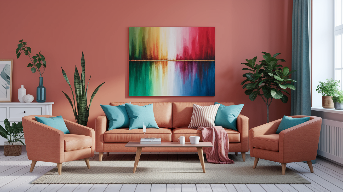 Visual guide showing how to balance warm and cool colors using the 60-30-10 rule