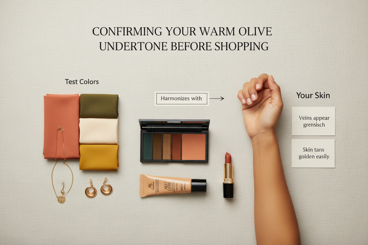 What Colors Look Good on Warm Olive Skin section visual for How to Confirm Your Warm Olive Undertone Before Shopping