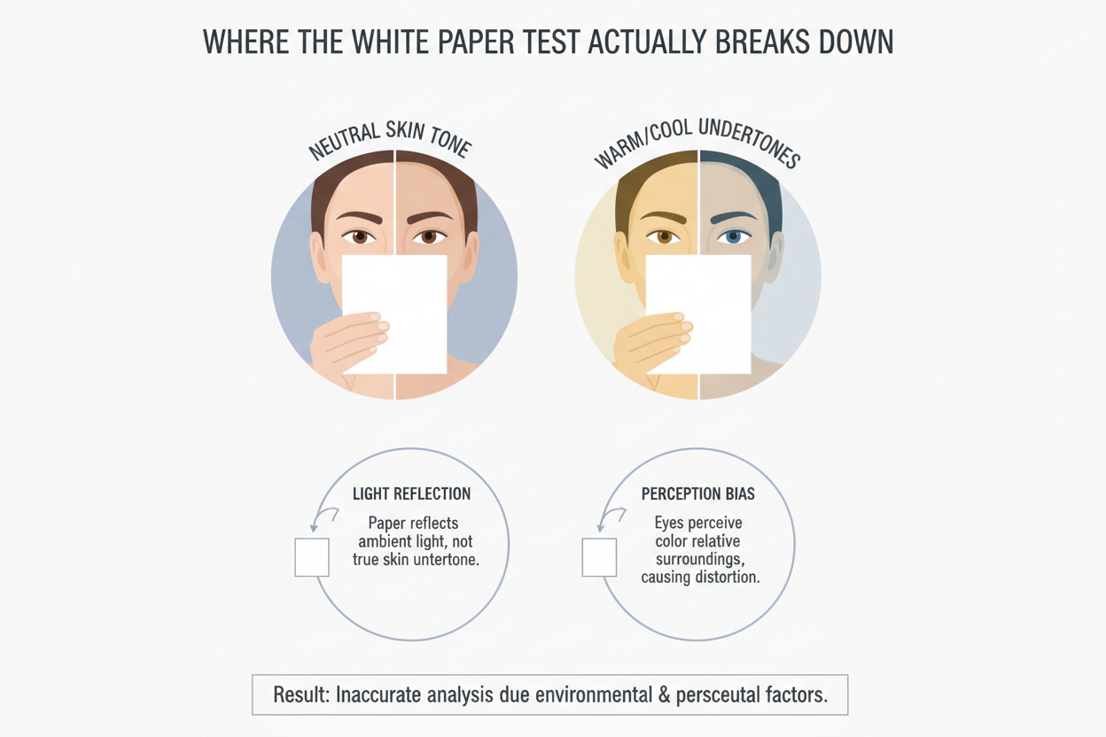 White Paper Undertone Test: Does It Work section visual for Where the White Paper Test Actually Breaks Down